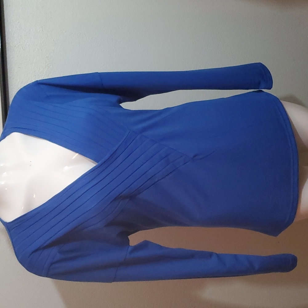 Women's Outdoor Casual Solid Blue V-Neck Long Sleeve Top-EUC-Sz XL